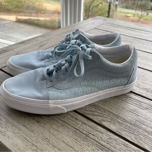 Vans Houndstooth Embossed Old Skool Suede Light Blue Lace-Up Sneakers Mens 11.5